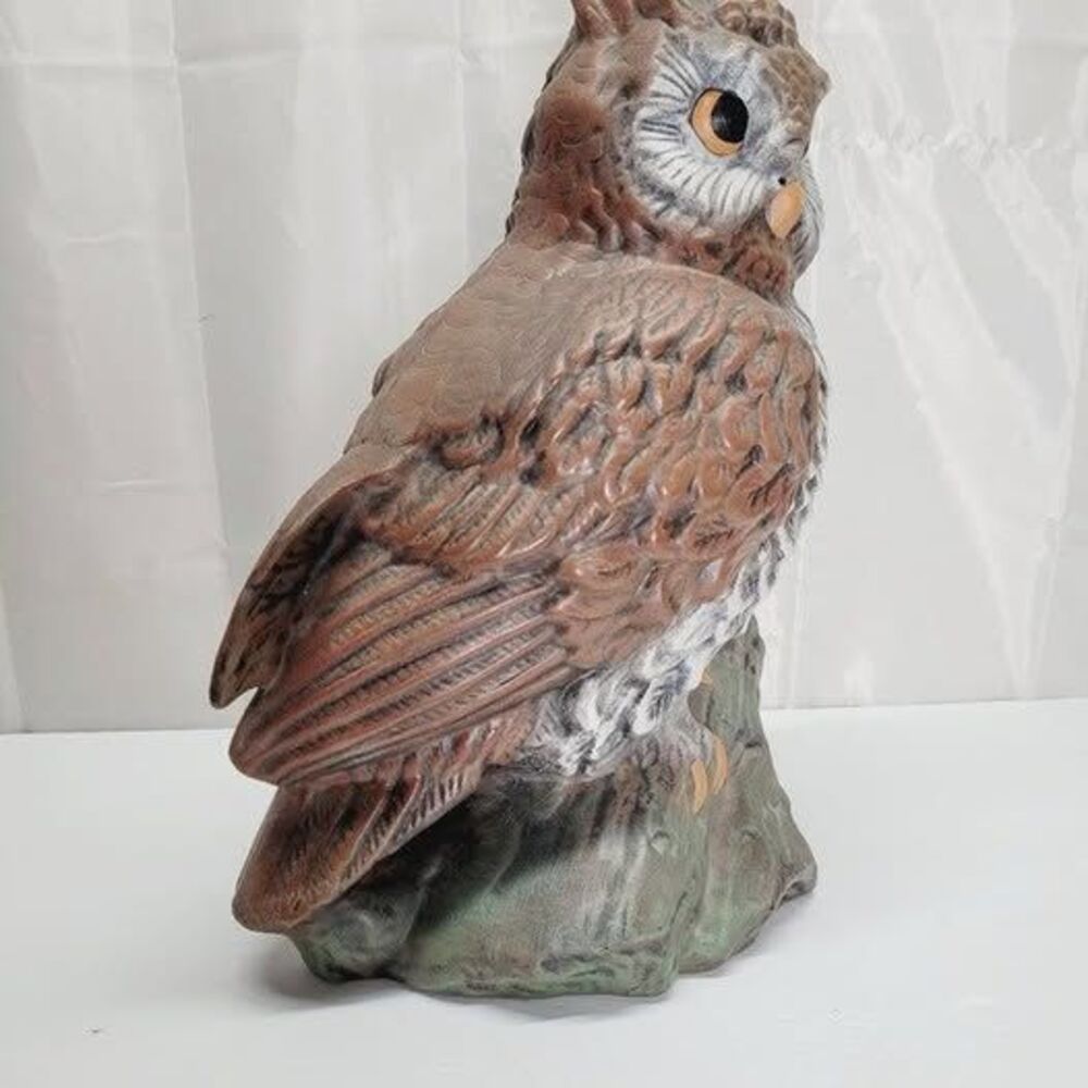 #LR Large Wise old owl igurine sitting on log ceramic vintage 1980 14" tall 11" - Picture 6 of 10